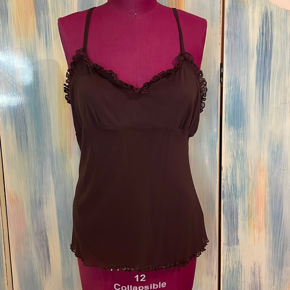 MICHAEL Michael Kors Brown tank with ruffle hem in size Xl